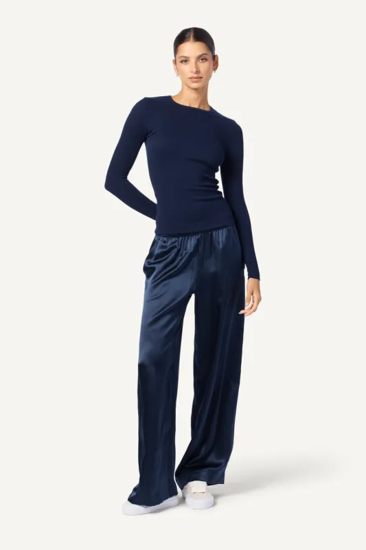 BRYNN WIDE LEG SILK PANT  | MIDNIGHT NAVY sold by Sablyn