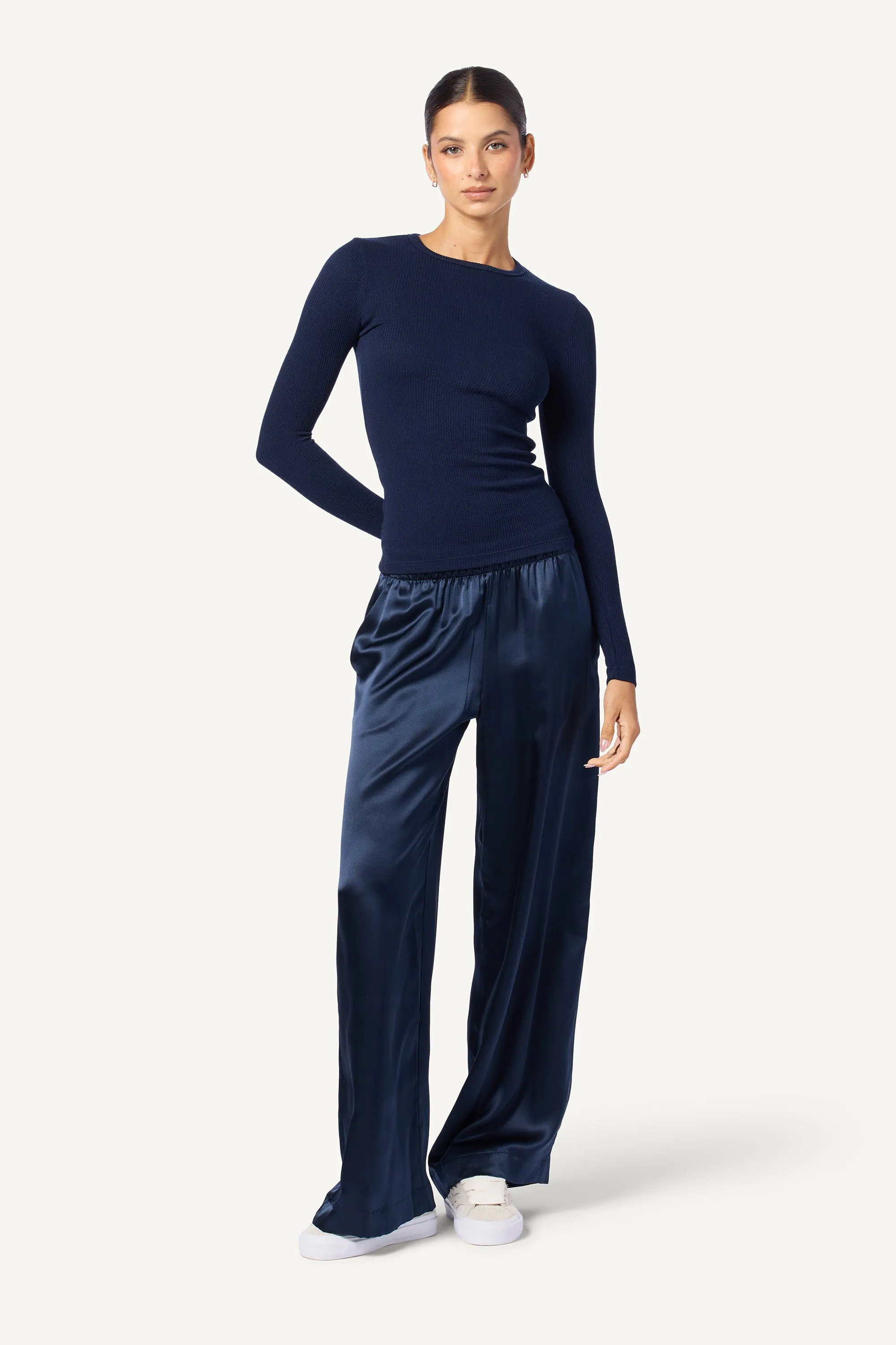 BRYNN WIDE LEG SILK PANT | MIDNIGHT NAVY sold by Sablyn