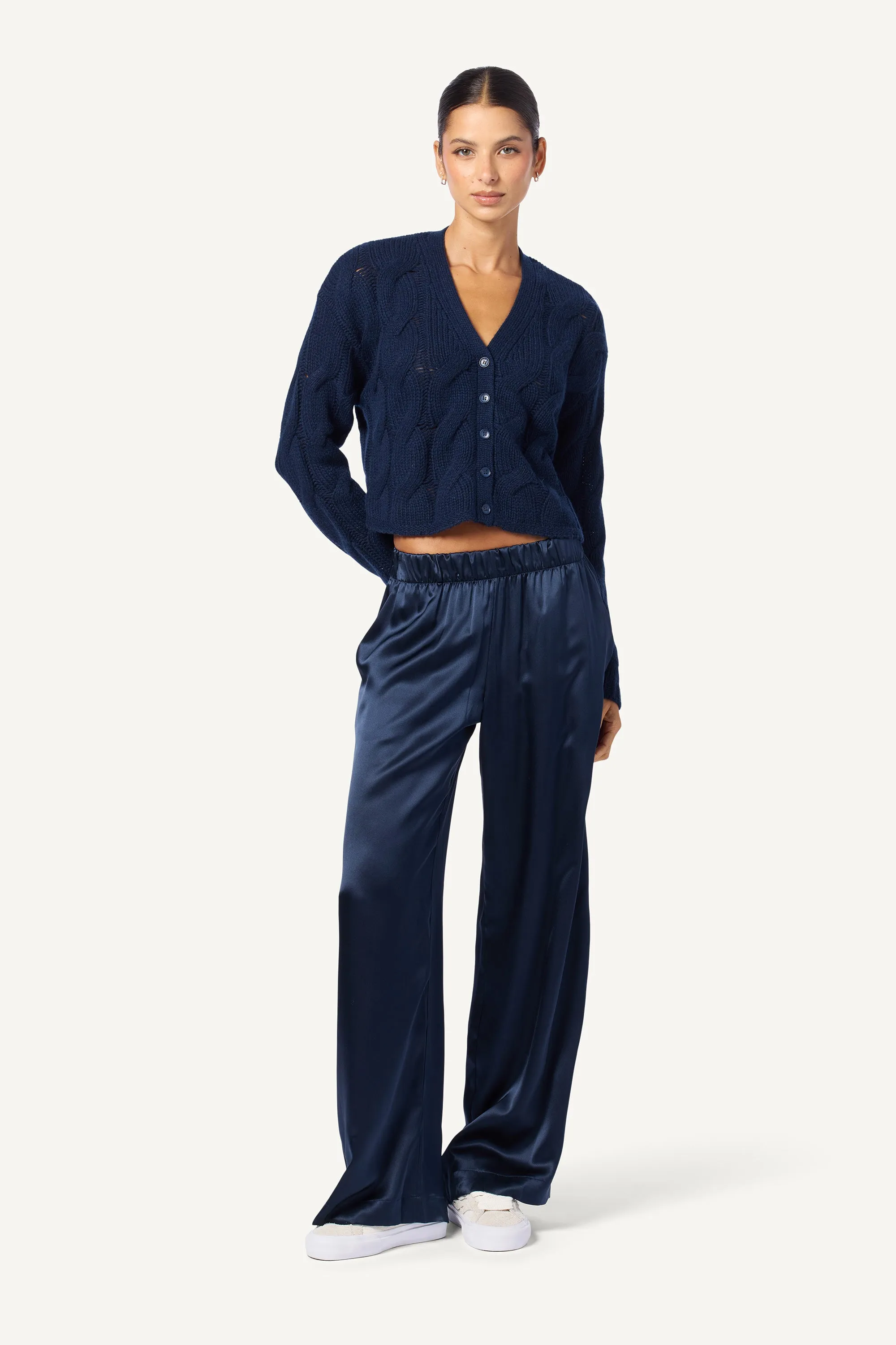 JOLIE V-NECK CROPPED CABLE CASHMERE CARDIGAN | MIDNIGHT NAVY sold by Sablyn product image thumbnail 2