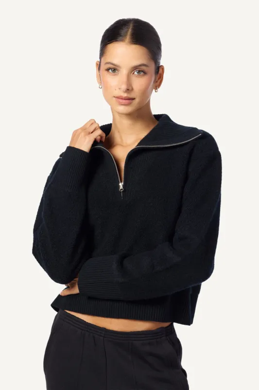 TINSLEY HALF ZIP CASHMERE PULLOVER | BLACK sold by Sablyn