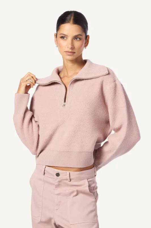 TINSLEY HALF ZIP CASHMERE PULLOVER | ADOBE ROSE sold by Sablyn