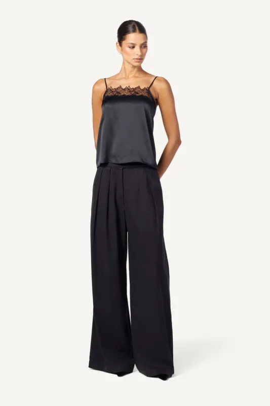 BROOKLYN HIGH RISE PLEATED TWILL PANT | BLACK sold by Sablyn
