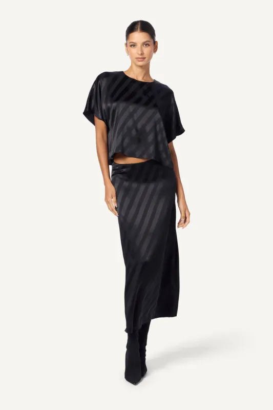 KELLEY BIAS CUT MAXI SILK SKIRT W/ ELASTIC TRIM | BLACK made by Sablyn