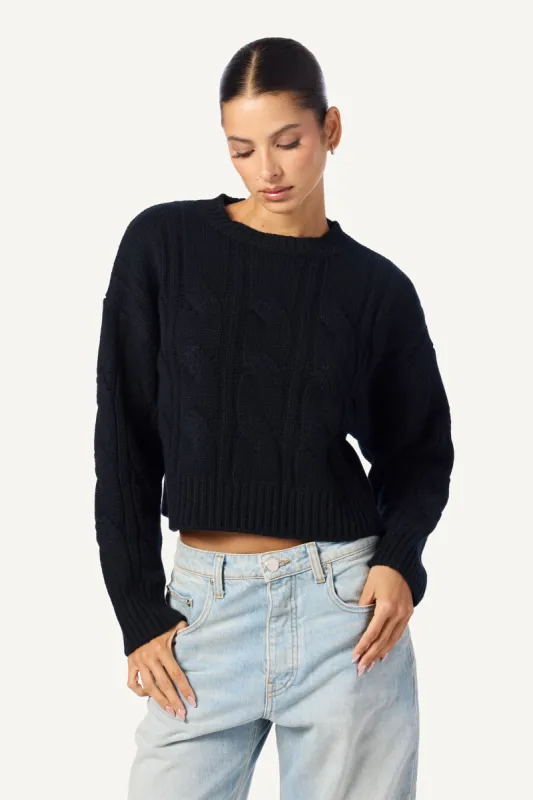 TRISTAN CASHMERE CABLE KNIT SWEATER PULLOVER | BLACK sold by Sablyn