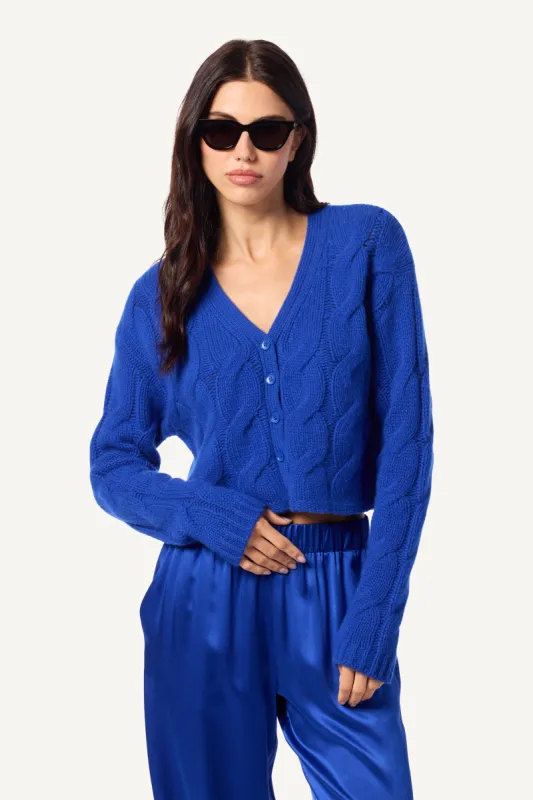 JOLIE V-NECK CROPPED CABLE CASHMERE CARDIGAN | LAPIS sold by Sablyn