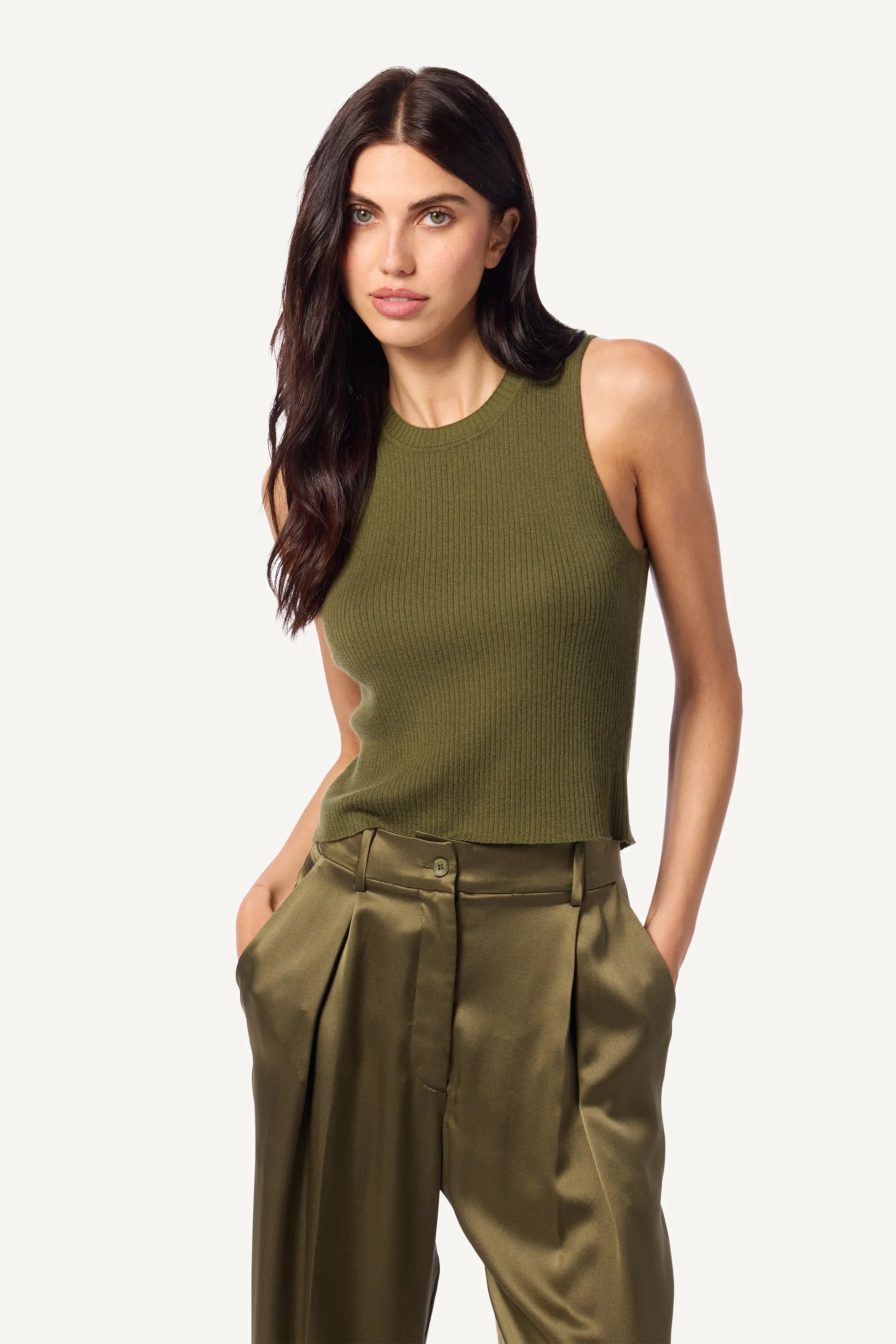 ANGIE CASHMERE SLEEVELESS RIB TANK | OLIVE sold by Sablyn