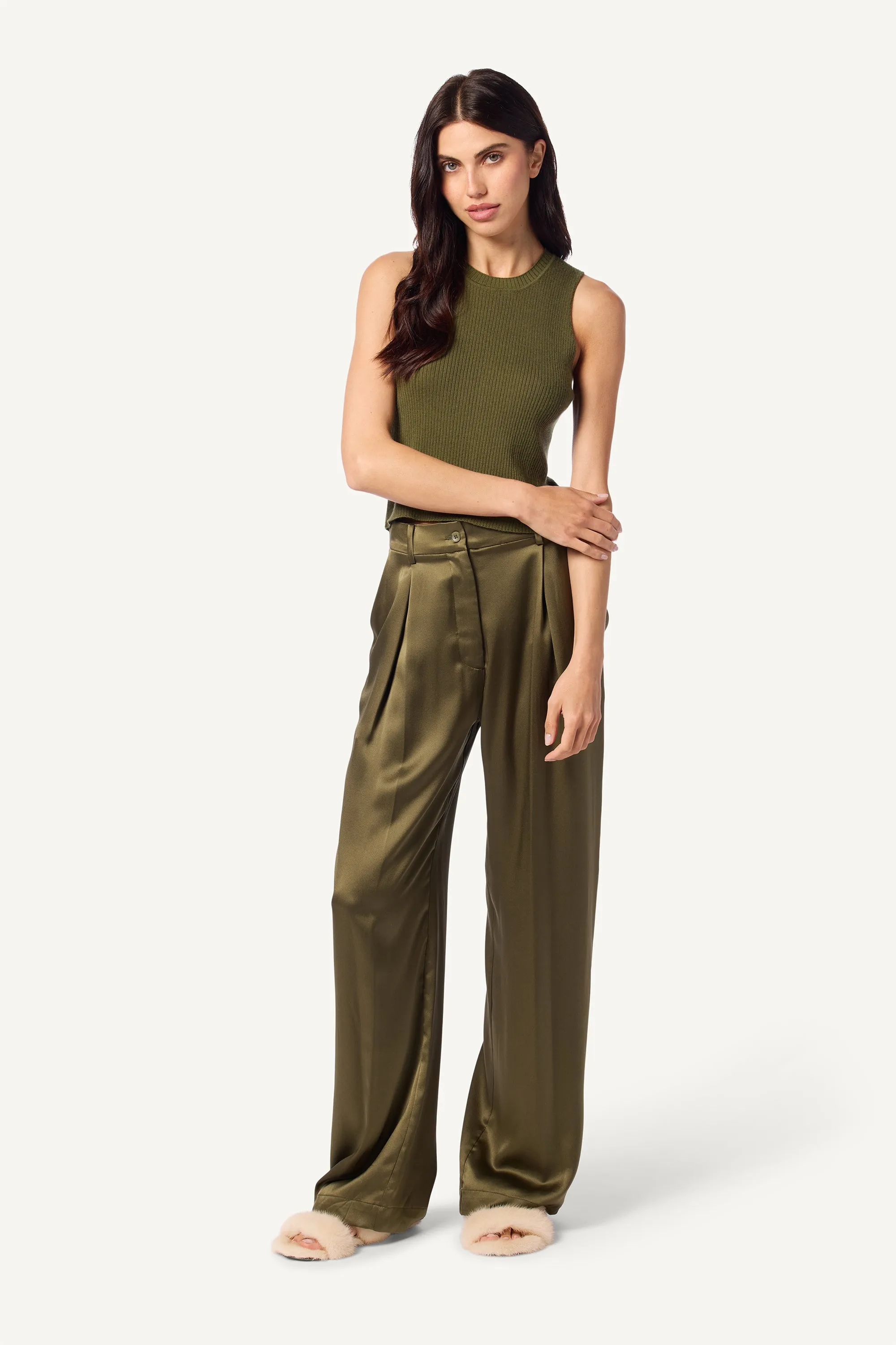 ANGIE CASHMERE SLEEVELESS RIB TANK | OLIVE sold by Sablyn product image thumbnail 2