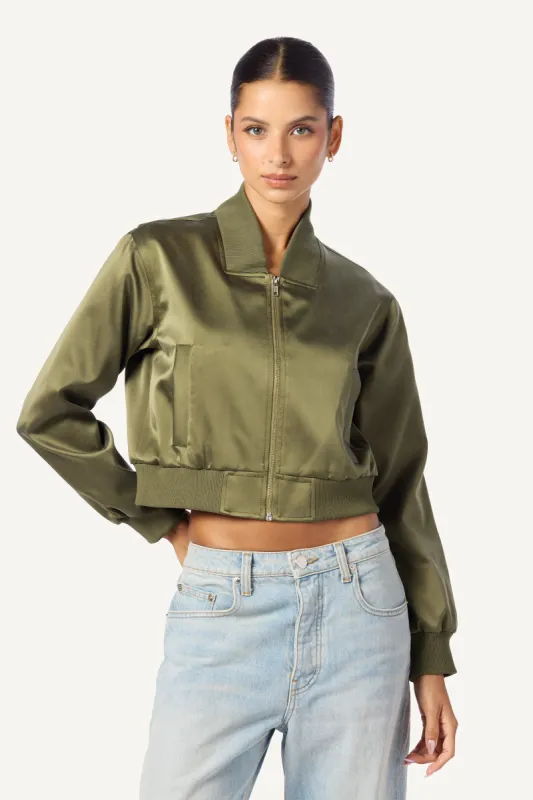 CALA SILK BOMBER | OLIVE sold by Sablyn
