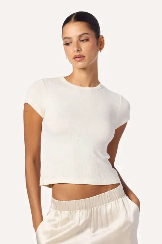 YAEL FITTED RIB TEE SHIRT | GARDENIA sold by Sablyn