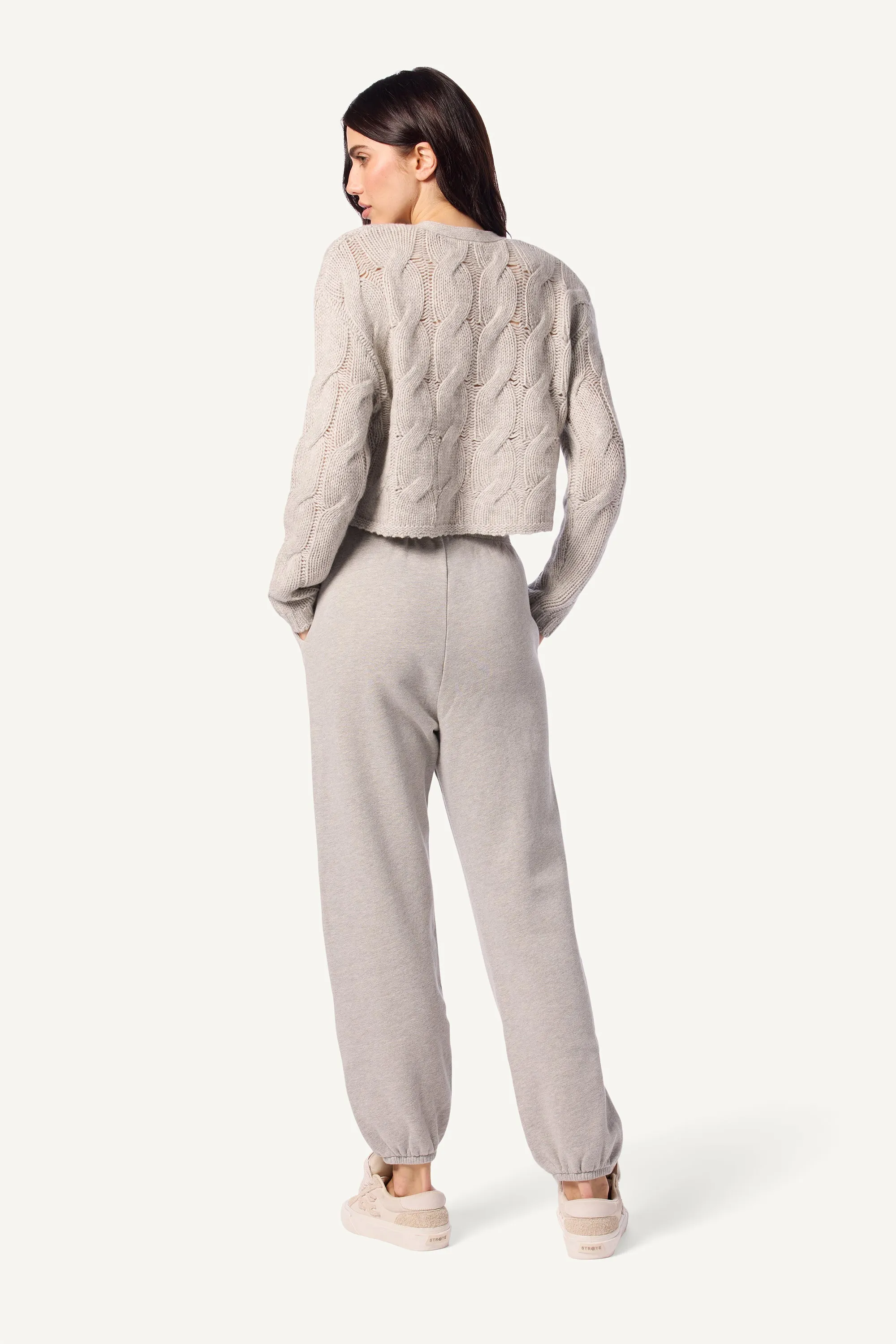 JOLIE V-NECK CROPPED CABLE CASHMERE CARDIGAN | FOGGY sold by Sablyn product image thumbnail 5