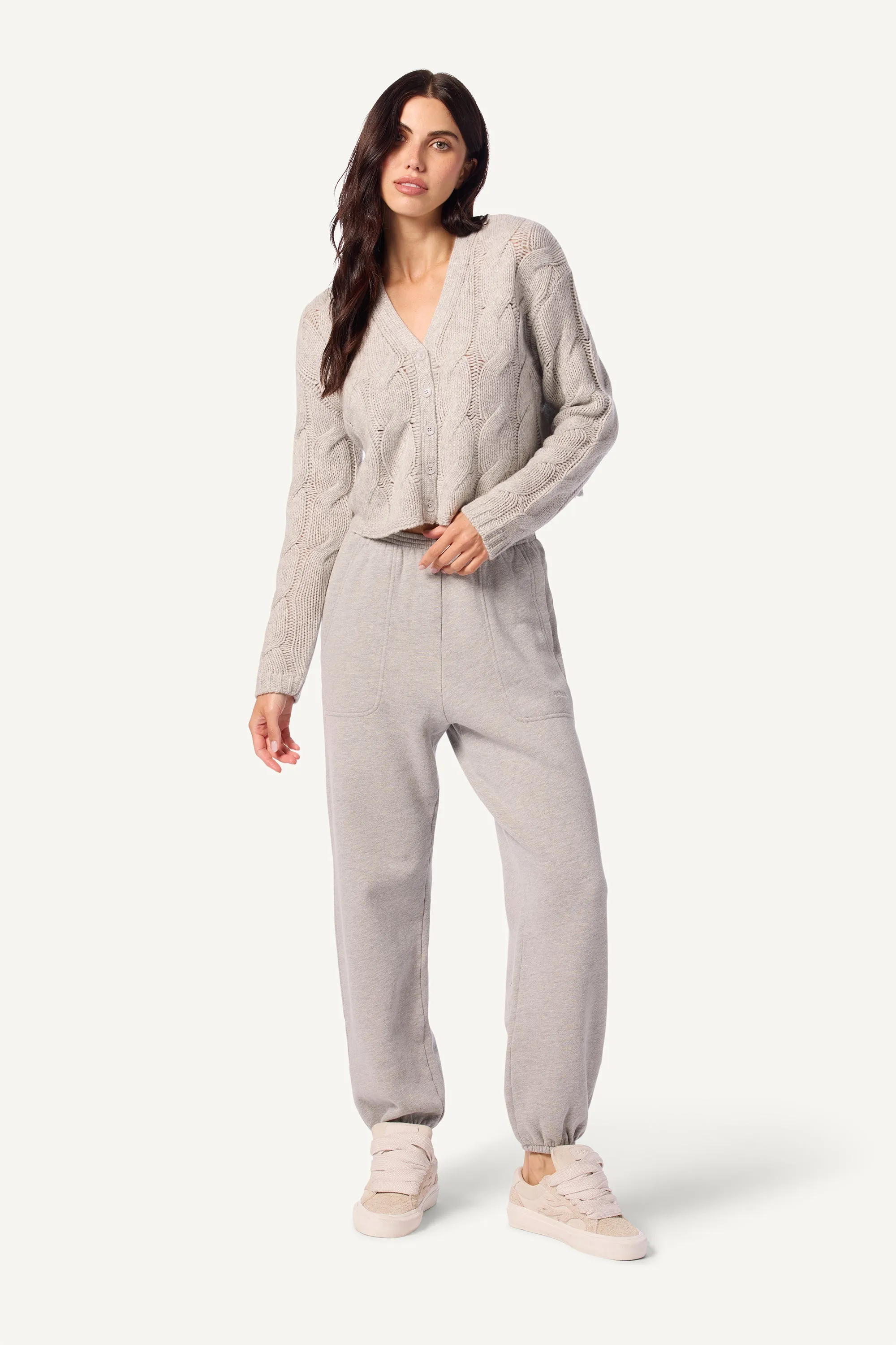 JOLIE V-NECK CROPPED CABLE CASHMERE CARDIGAN | FOGGY sold by Sablyn product image thumbnail 4