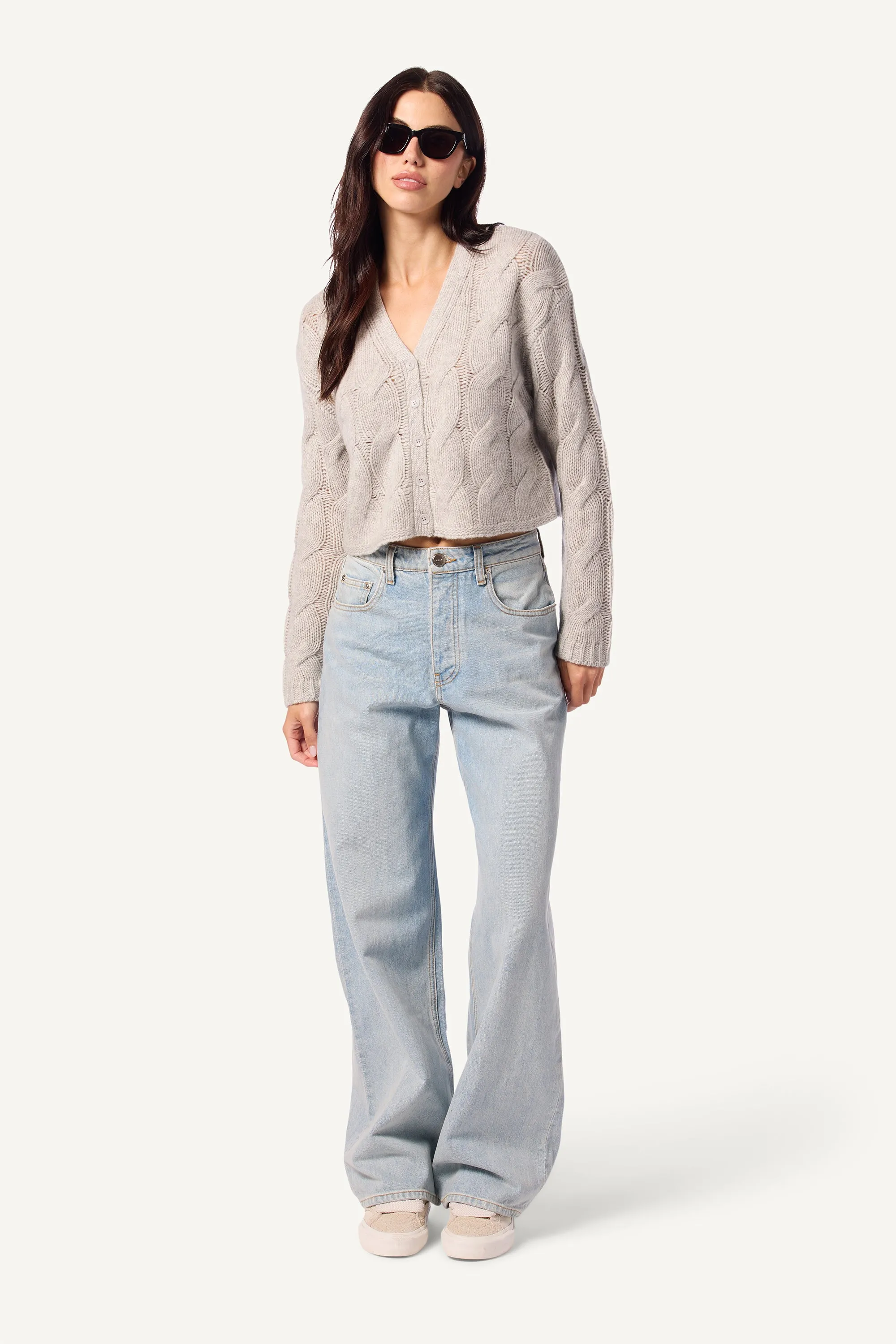 JOLIE V-NECK CROPPED CABLE CASHMERE CARDIGAN | FOGGY sold by Sablyn product image thumbnail 2