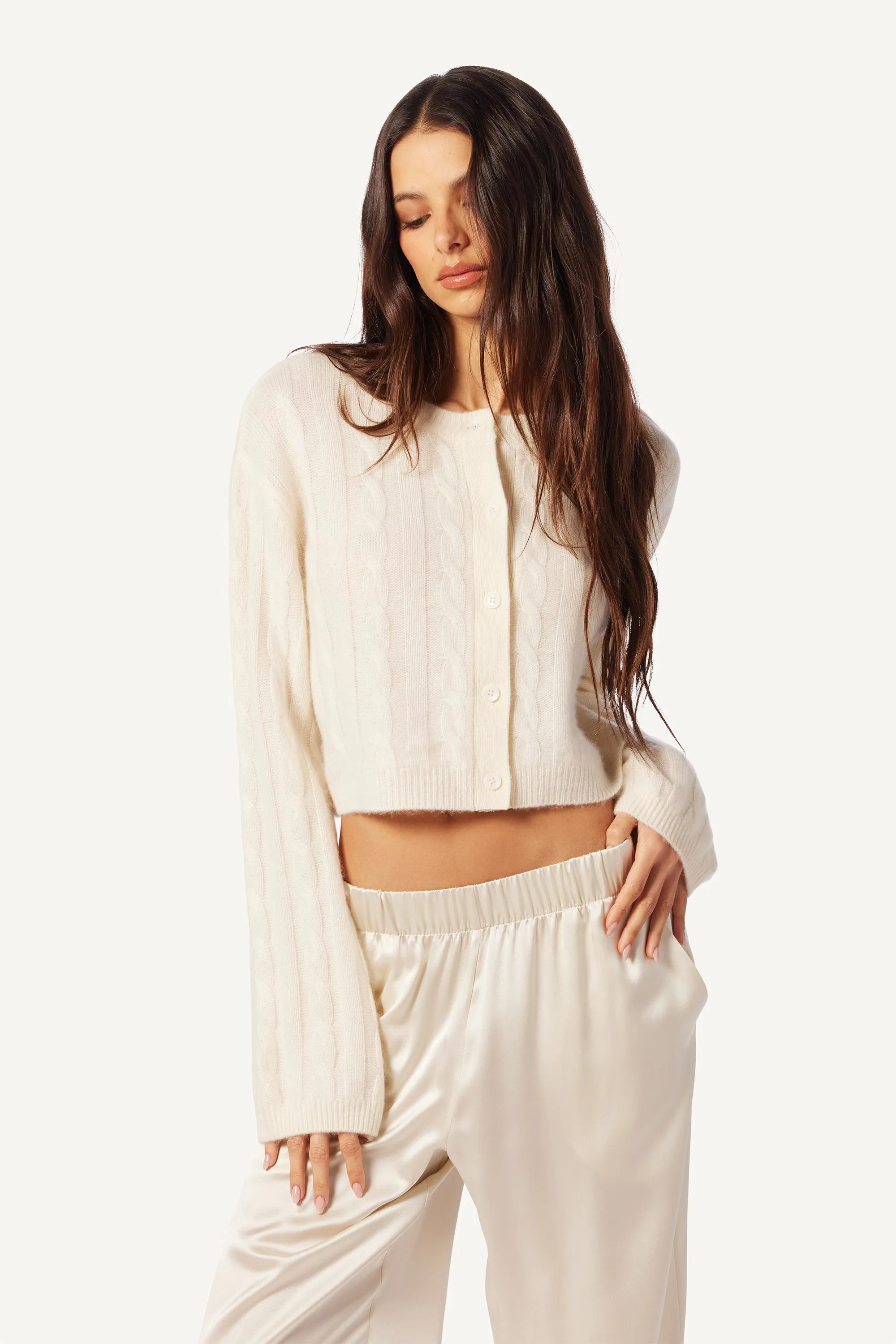 ASH CASHMERE CABLE KNIT CARDIGAN | GARDENIA sold by Sablyn product image thumbnail 2