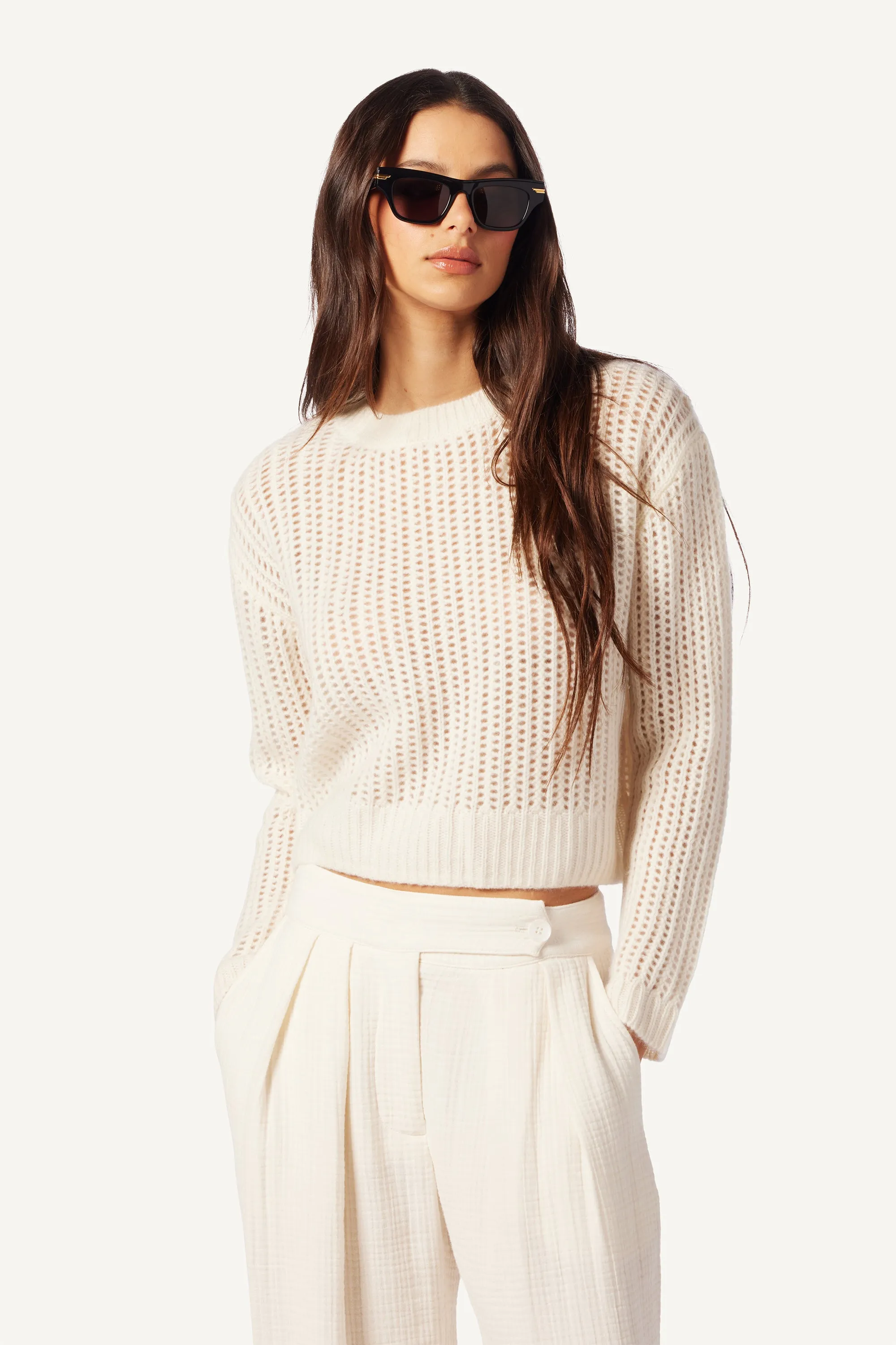 MARCI CASHMERE CREWNECK PULLOVER | GARDENIA sold by Sablyn