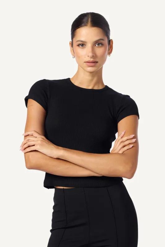 YAEL FITTED RIB TEE SHIRT | BLACK sold by Sablyn