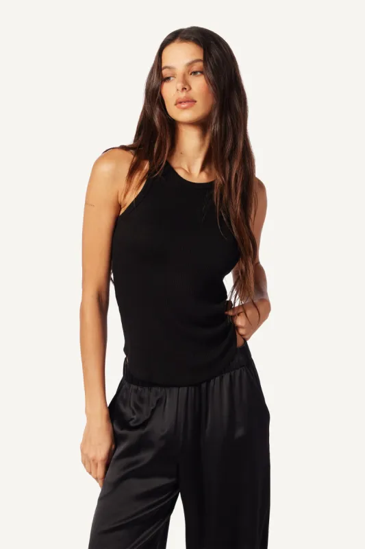 JAMEELA RACERBACK RIB TANK | BLACK sold by Sablyn