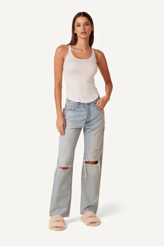 SAMMY SLIM DISTRESSED DENIM JEANS | AZURE sold by Sablyn