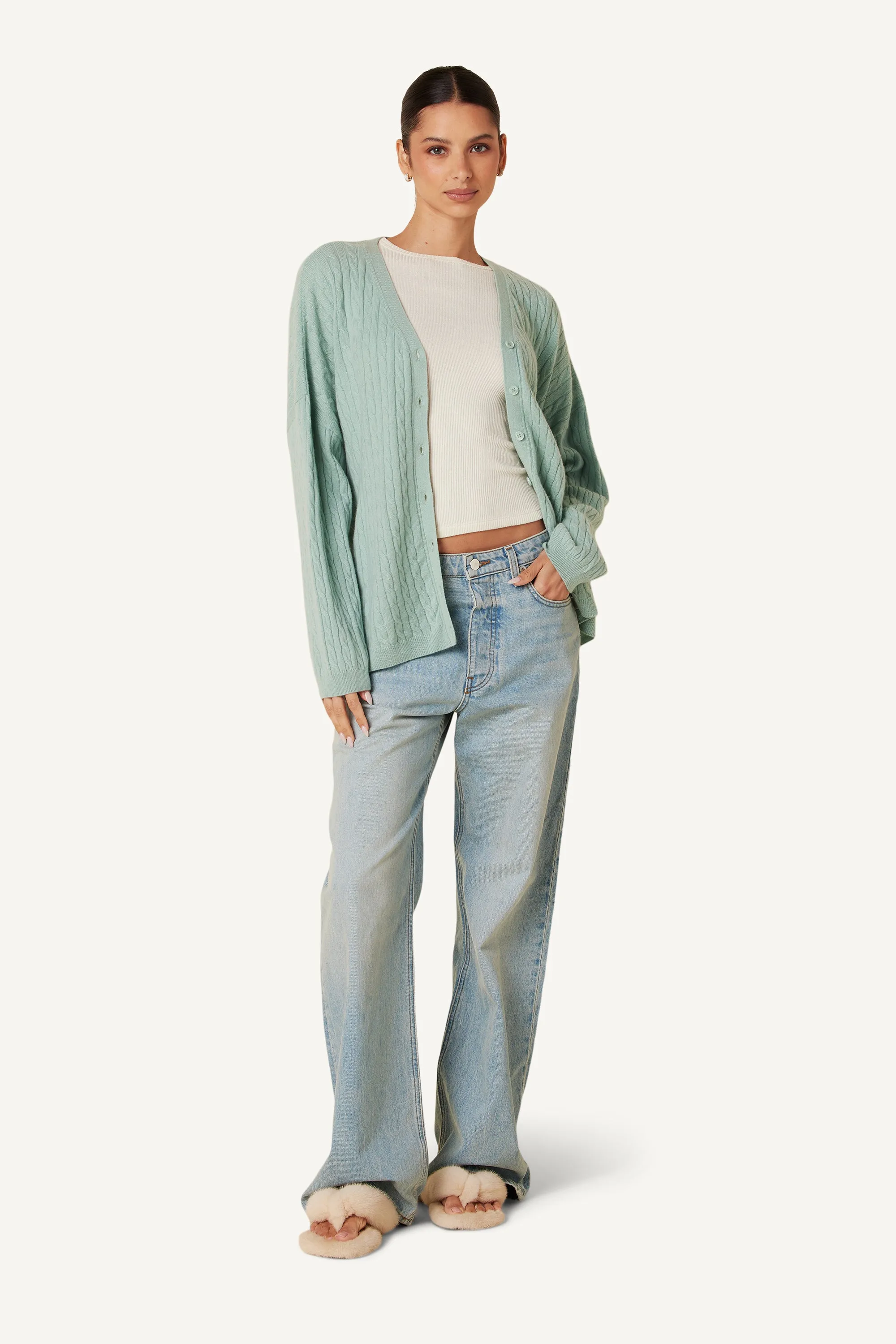 COOPER CASHMERE CABLE KNIT CARDIGAN | SEAFOAM sold by Sablyn