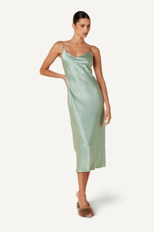 TAYLOR MIDI SILK SLIP DRESS | SEAFOAM sold by Sablyn