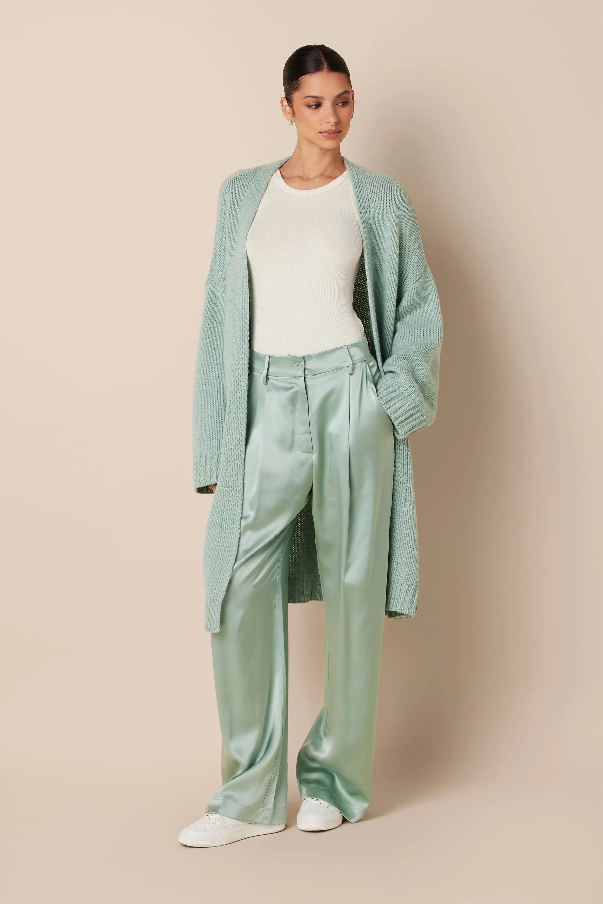 EMERSON HIGH RISE PLEATED SILK PANT | SEAFOAM sold by Sablyn product image thumbnail 4