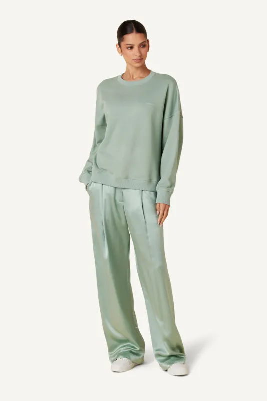 EMERSON HIGH RISE PLEATED SILK PANT | SEAFOAM sold by Sablyn