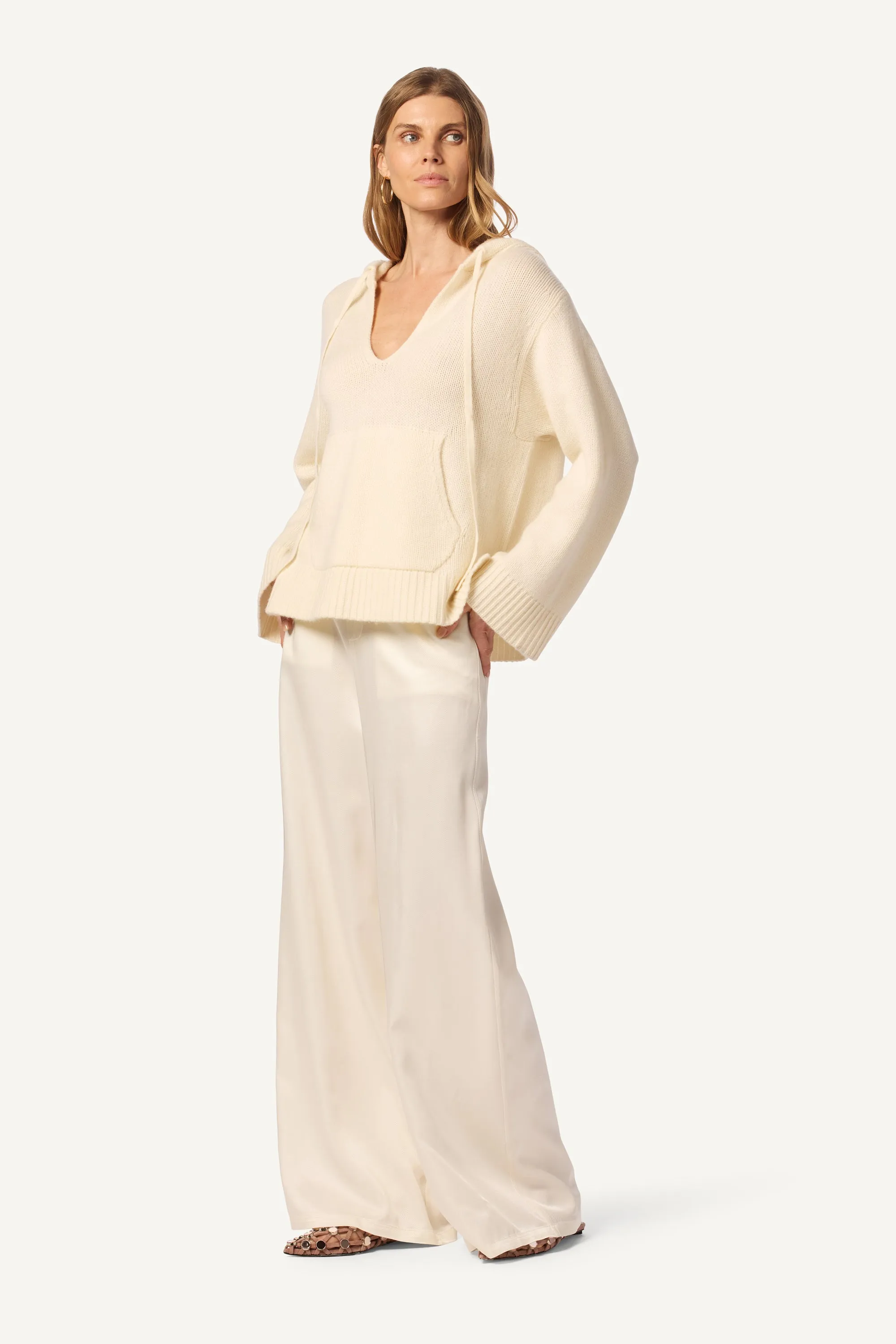 NIKI SLOUCHY HOODED SPLIT NECK SWEATER | GARDENIA sold by Sablyn product image thumbnail 2