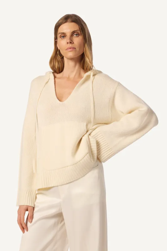 NIKI SLOUCHY HOODED SPLIT NECK SWEATER | GARDENIA sold by Sablyn