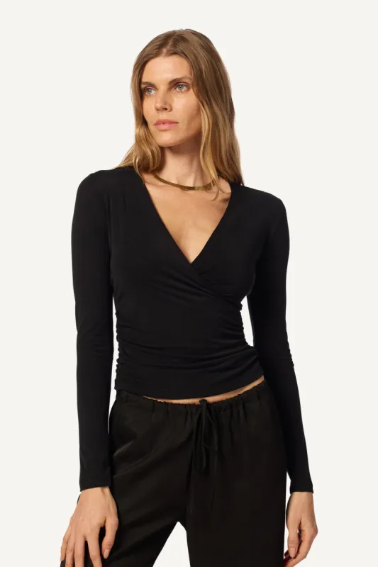 DREE LONG SLEEVE DOLMAN WRAP TOP | BLACK sold by Sablyn