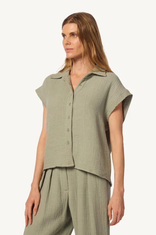 CALEB SHORT SLEEVE BUTTON DOWN | EUCALYPTUS sold by Sablyn
