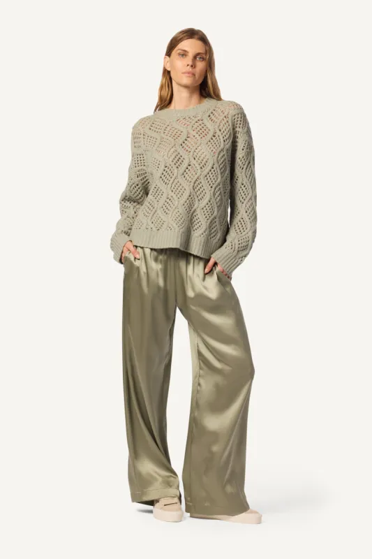 BRYNN  WIDE LEG SILK PANT | EUCALYPTUS sold by Sablyn