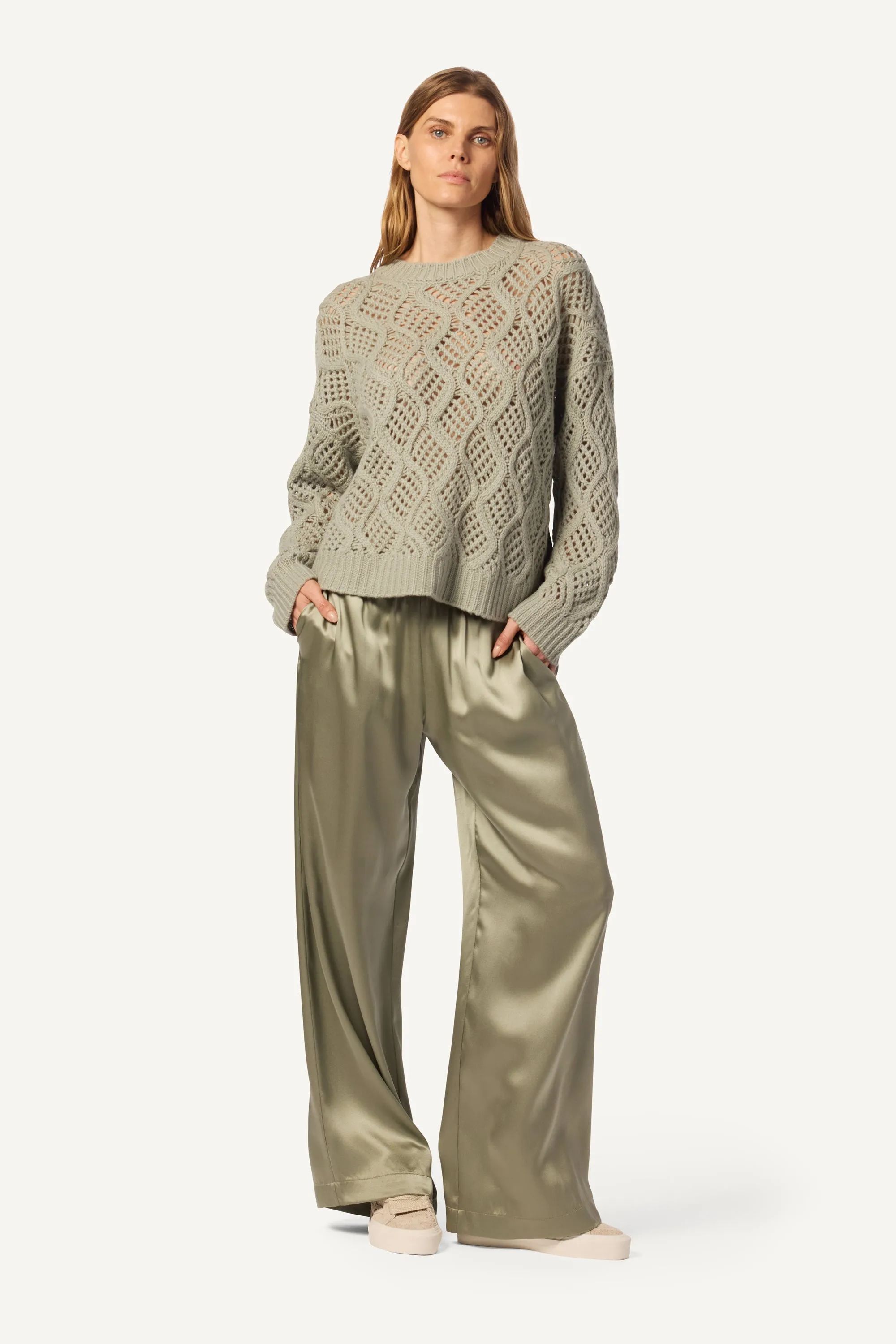 BRYNN WIDE LEG SILK PANT | EUCALYPTUS sold by Sablyn
