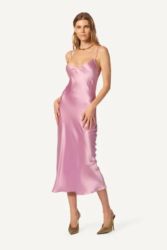 TAYLOR SILK DRESS W/ CONTRAST PIPING | ORCHID/DUSTY MAUVE sold by Sablyn