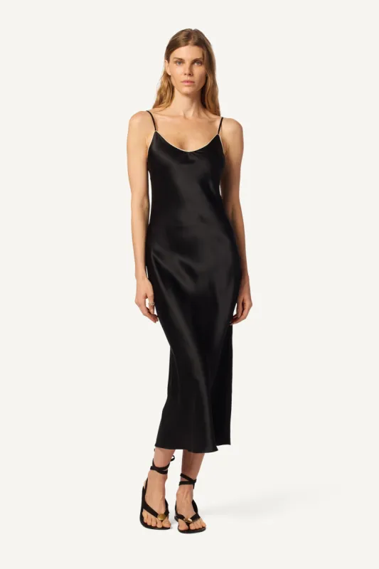 TAYLOR  SILK DRESS W/ CONTRAST PIPING | BLACK/GARDENIA sold by Sablyn