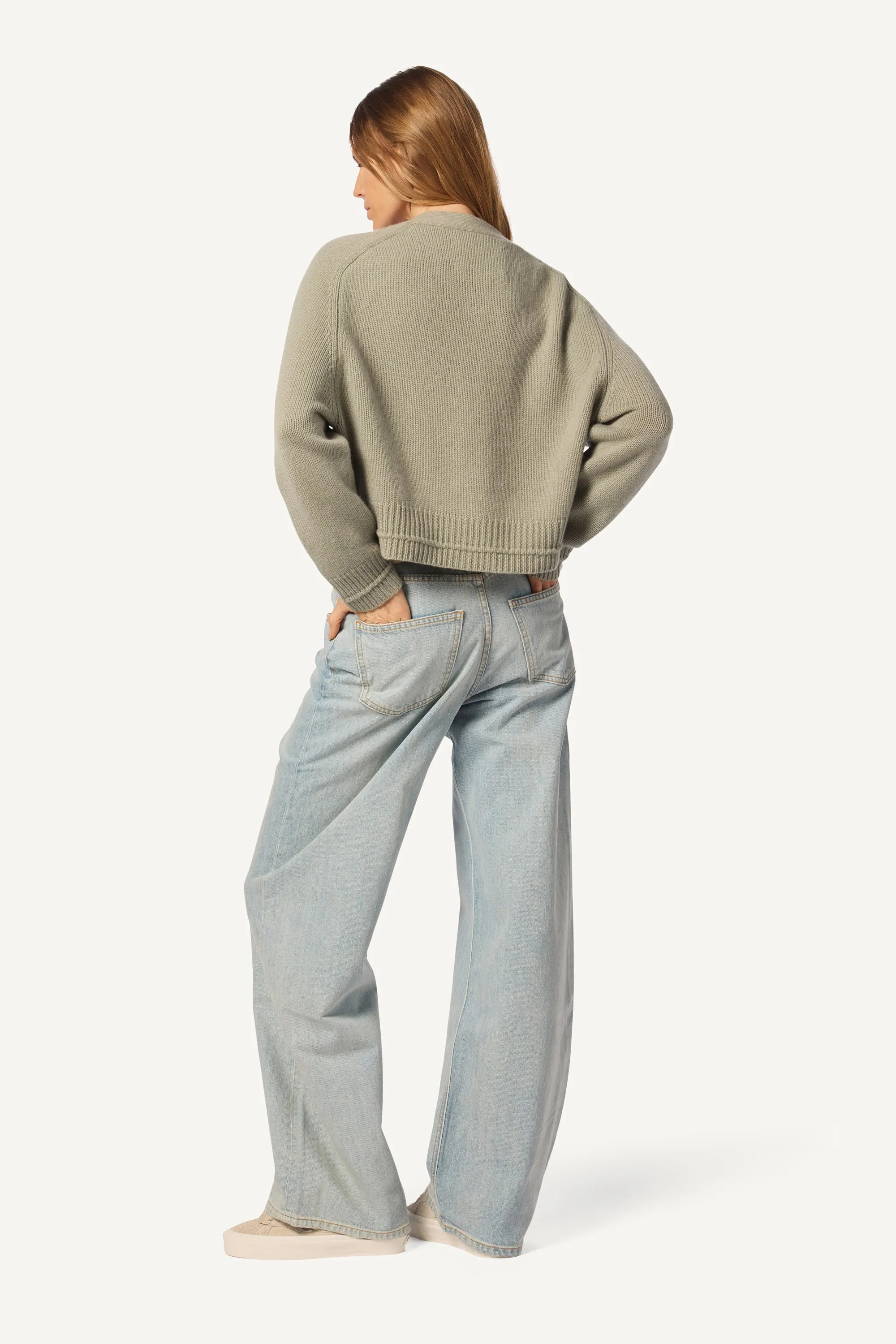 RAE RELAXED RAGLAN CASHMERE CARDIGAN | EUCALYPTUS sold by Sablyn product image thumbnail 4