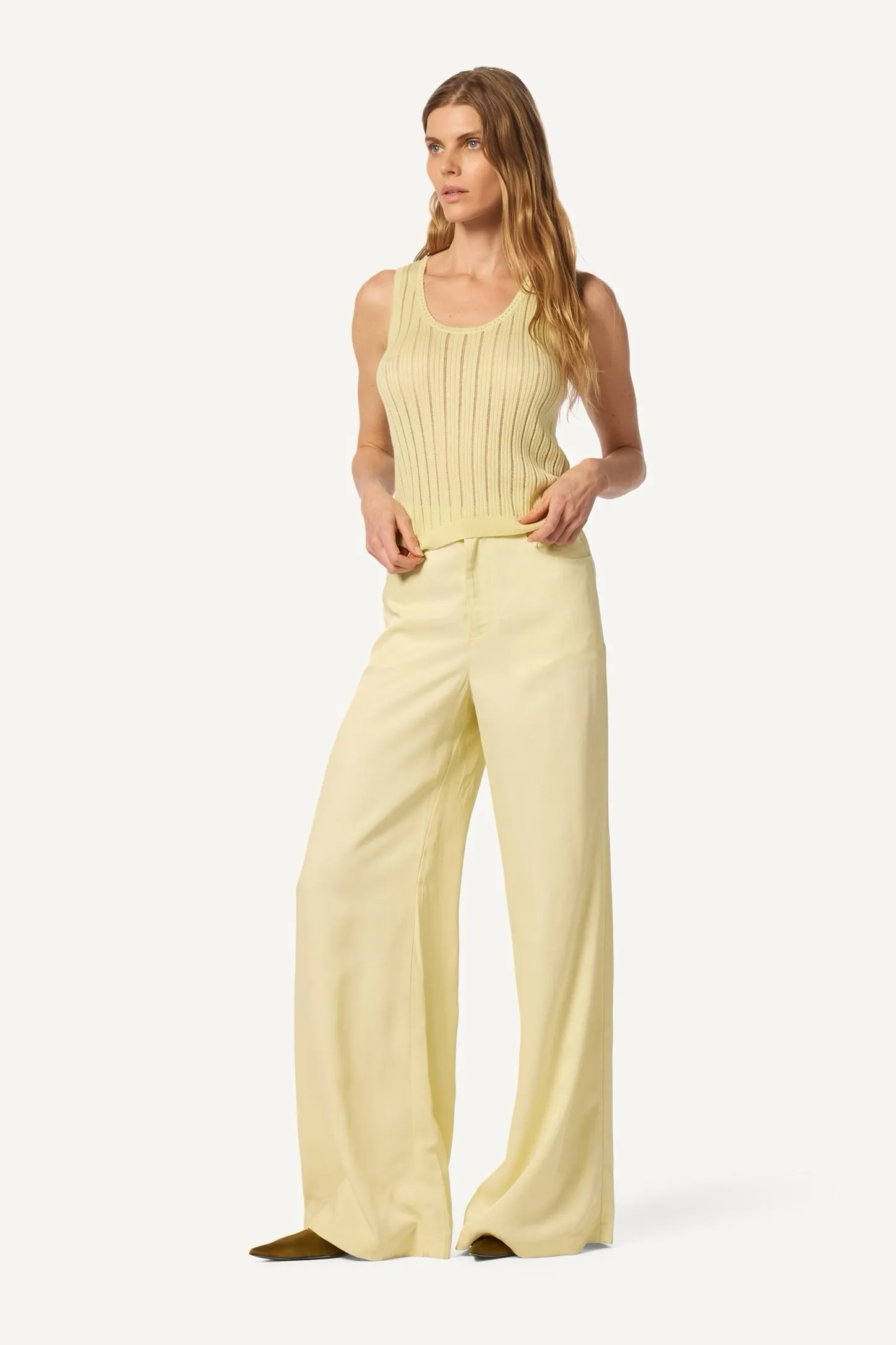ADRIANNA EXAGGERATED WIDE LEG PANT | PALE CITRON sold by Sablyn