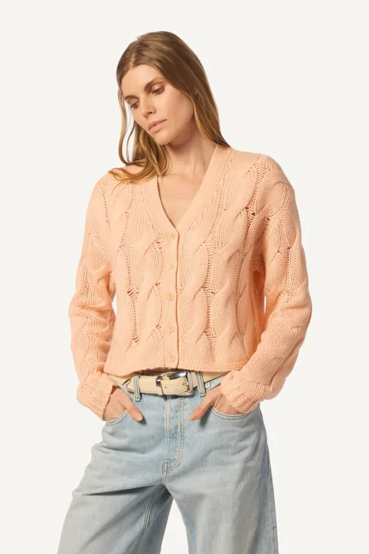 JOLIE V-NECK CROPPED CABLE CARDIGAN | SHERBET sold by Sablyn