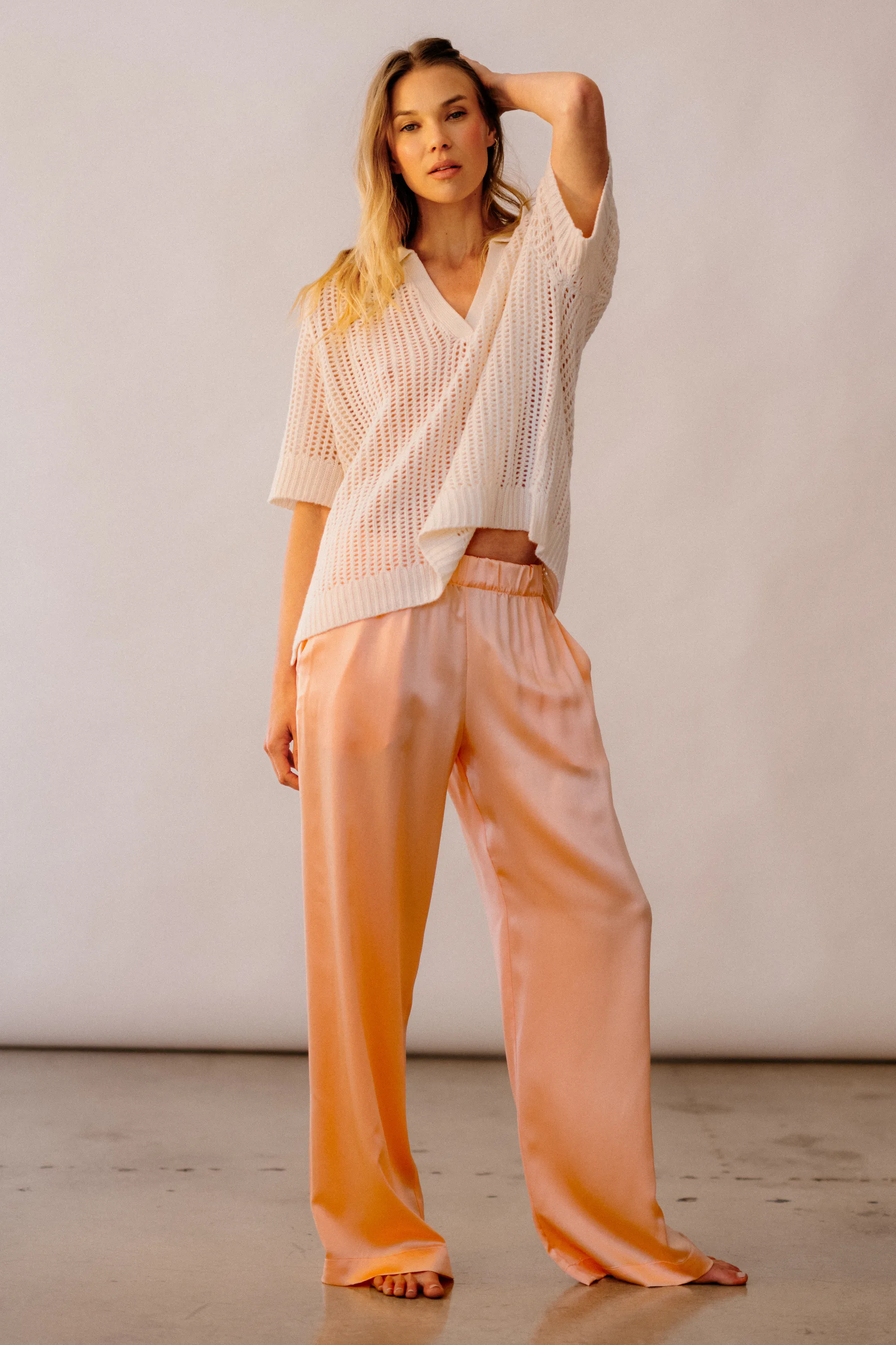 BRYNN HIGH RISE PULL ON WIDE LEG SILK PANT | SHERBET sold by Sablyn