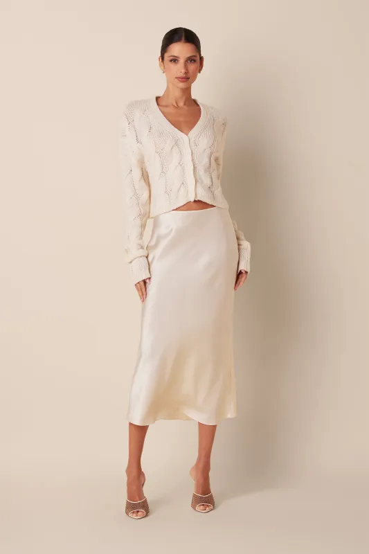 MIRANDA MIDI SILK  SKIRT | GARDENIA sold by Sablyn