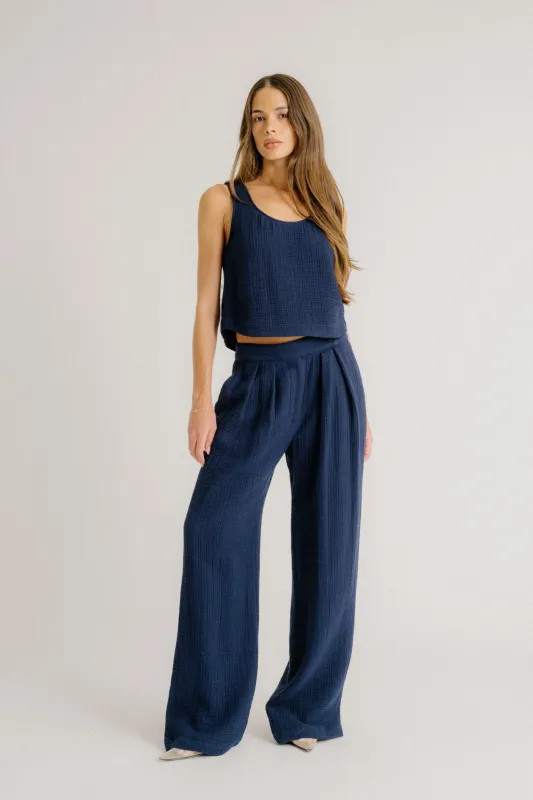 RYAN HIGH RISE PLEATED PANT | MIDNIGHT NAVY sold by Sablyn