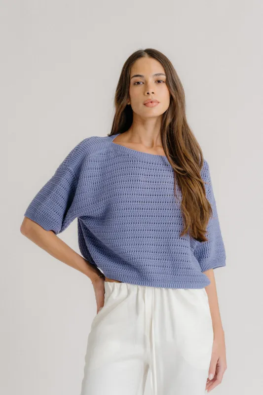 NOVA CROPPED BOATNECK TEE | PERIWINKLE sold by Sablyn