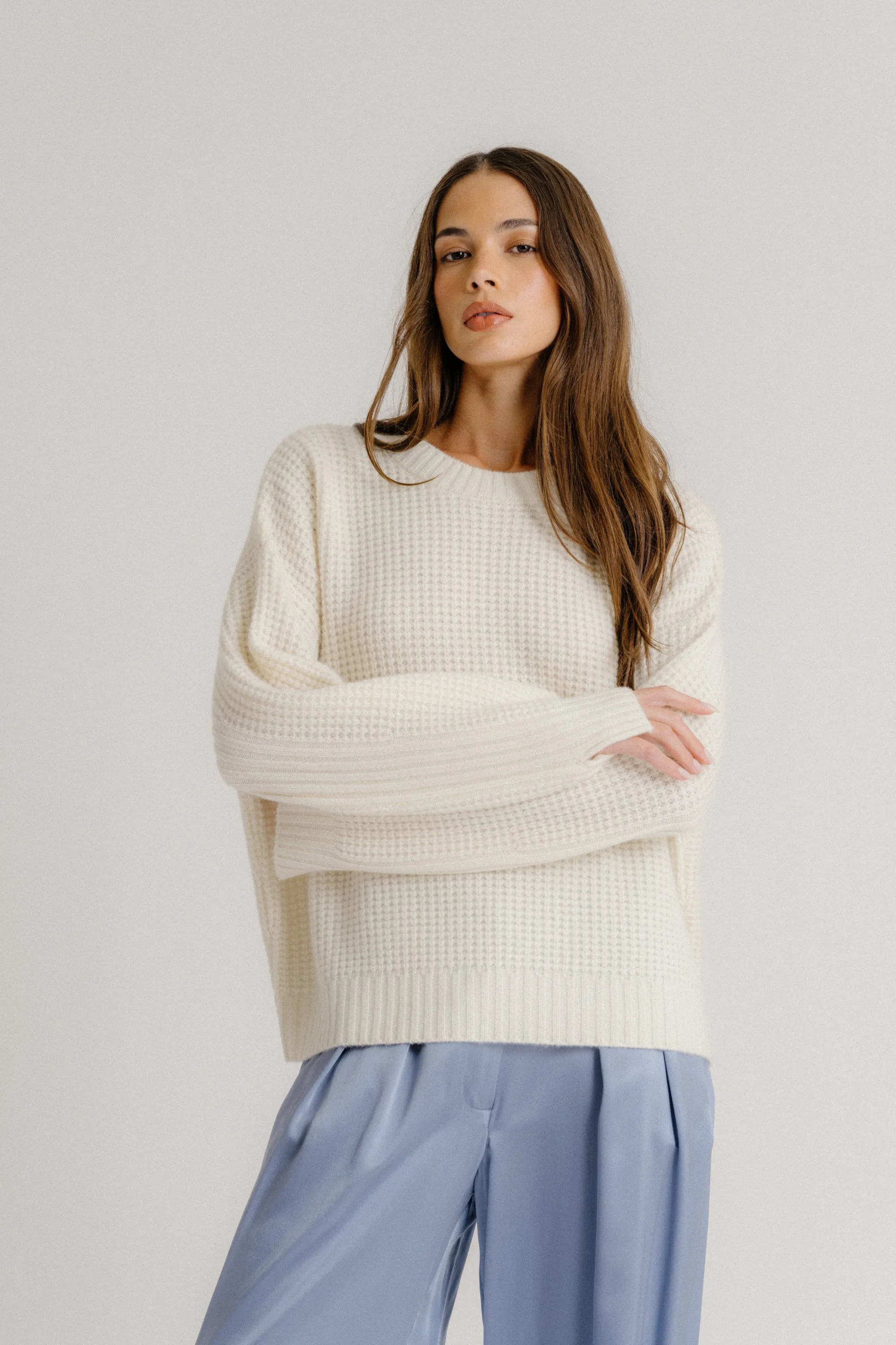CY SLOUCHY CREWNECK WITH RIB DETAIL | GARDENIA sold by Sablyn