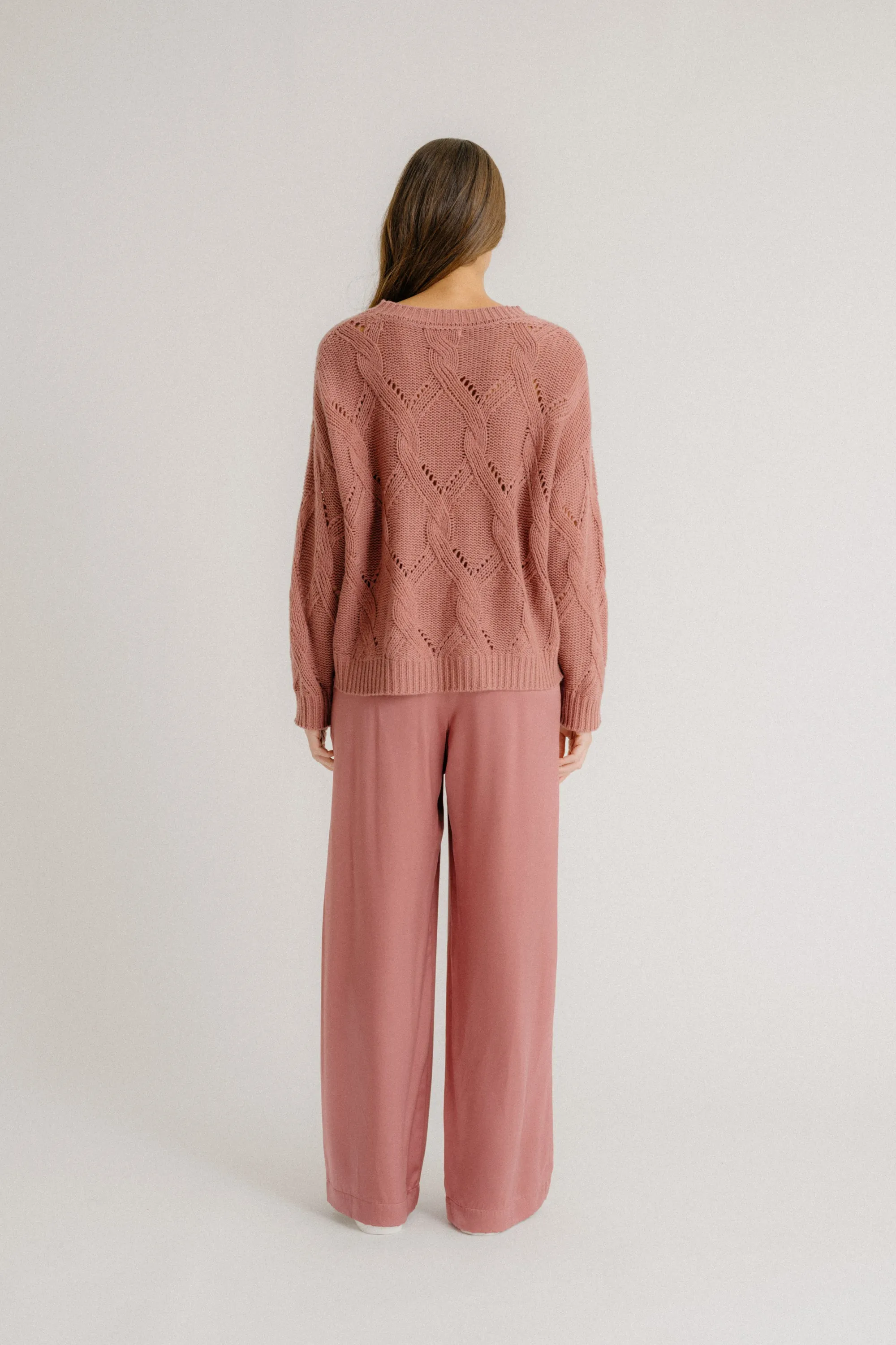 GIA SLOUCHY CABLE KNIT CREWNECK CASHMERE SWEATER | DESERT BLOOM sold by Sablyn product image thumbnail 3