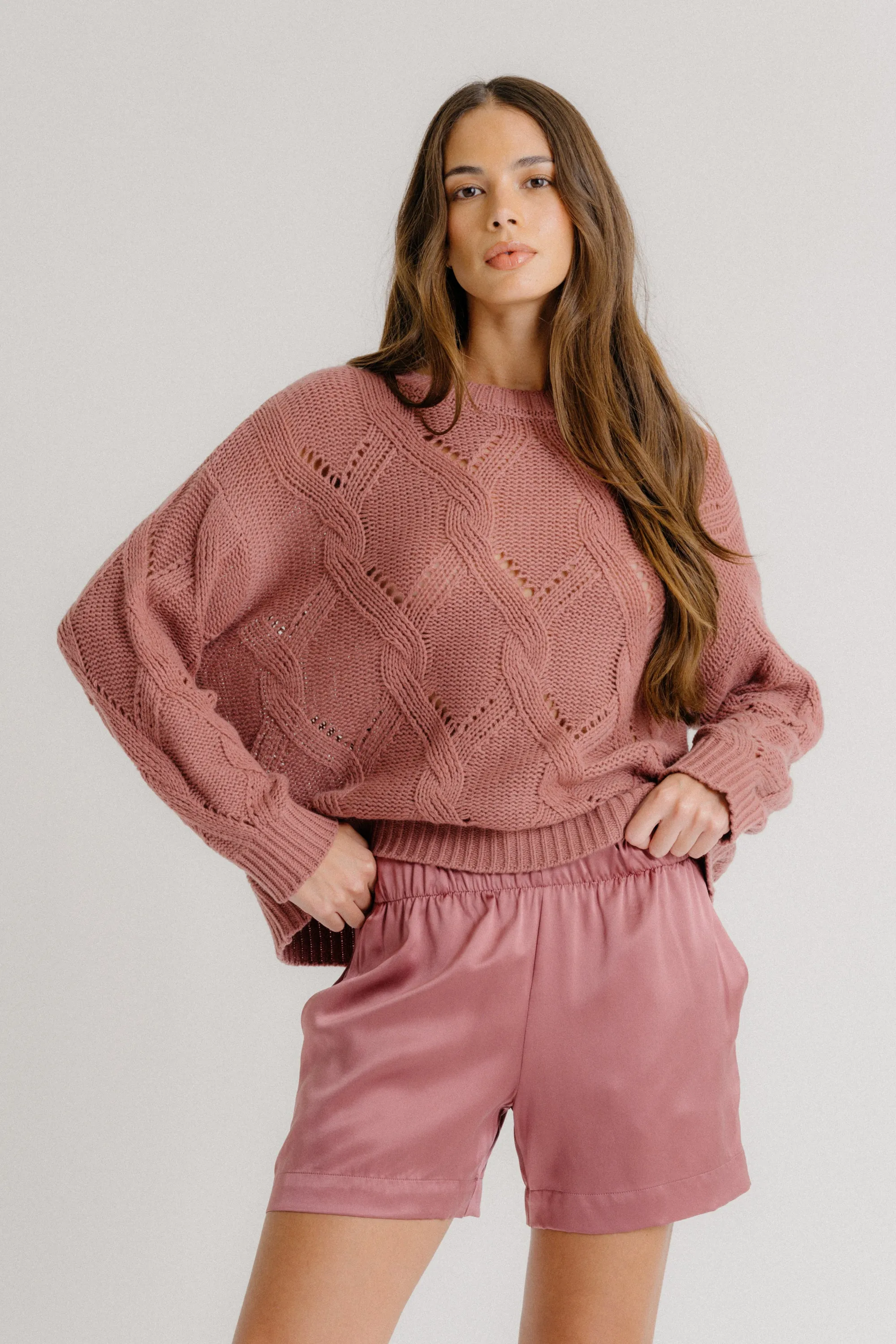 GIA SLOUCHY CABLE KNIT CREWNECK CASHMERE SWEATER | DESERT BLOOM sold by Sablyn