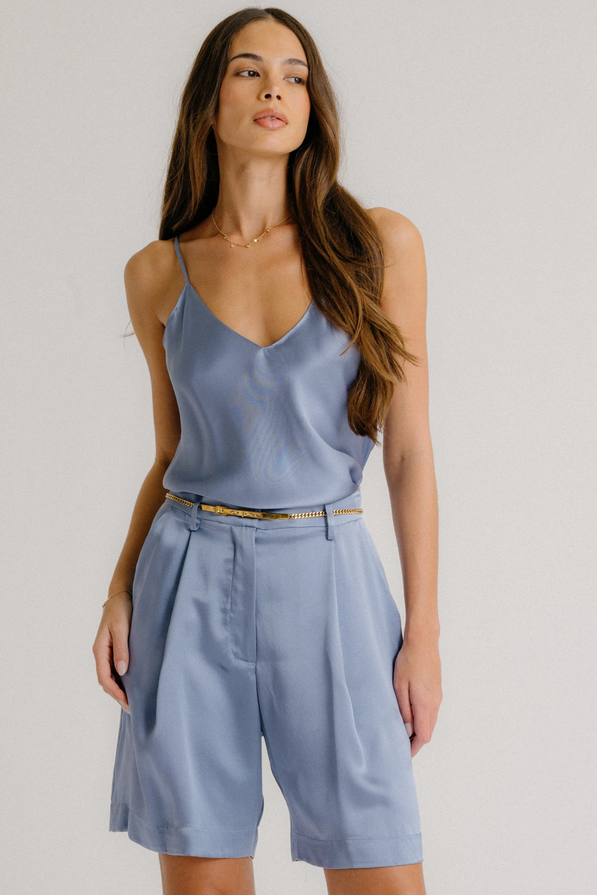 GLORIA V-NECK SILK CAMI | PERIWINKLE sold by Sablyn