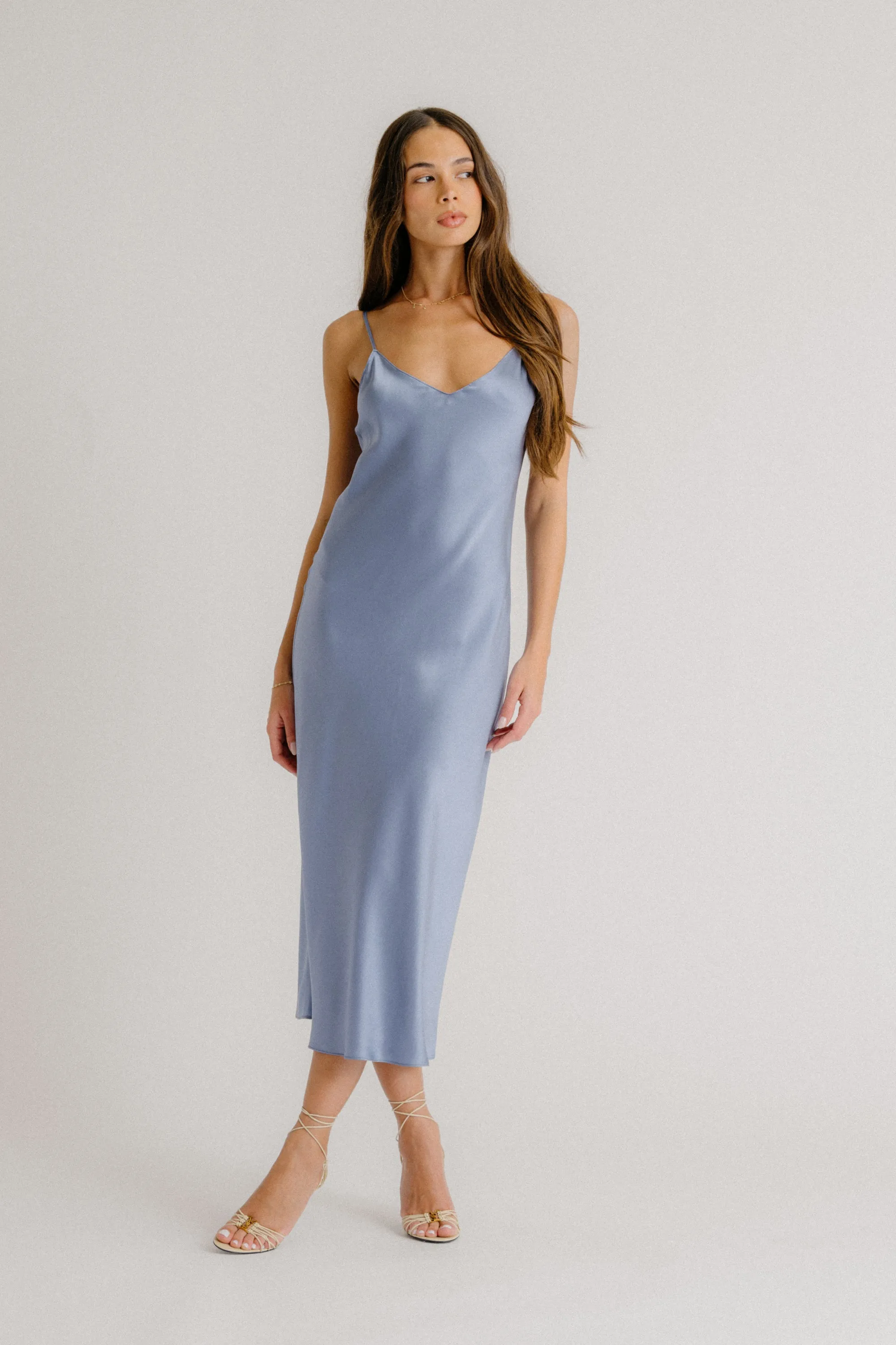 TAYLOR V-NECK BIAS CUT SILK DRESS | PERIWINKLE sold by Sablyn