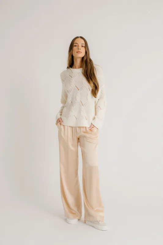 BRYNN  WIDE LEG SILK PANT | PINK SAND sold by Sablyn