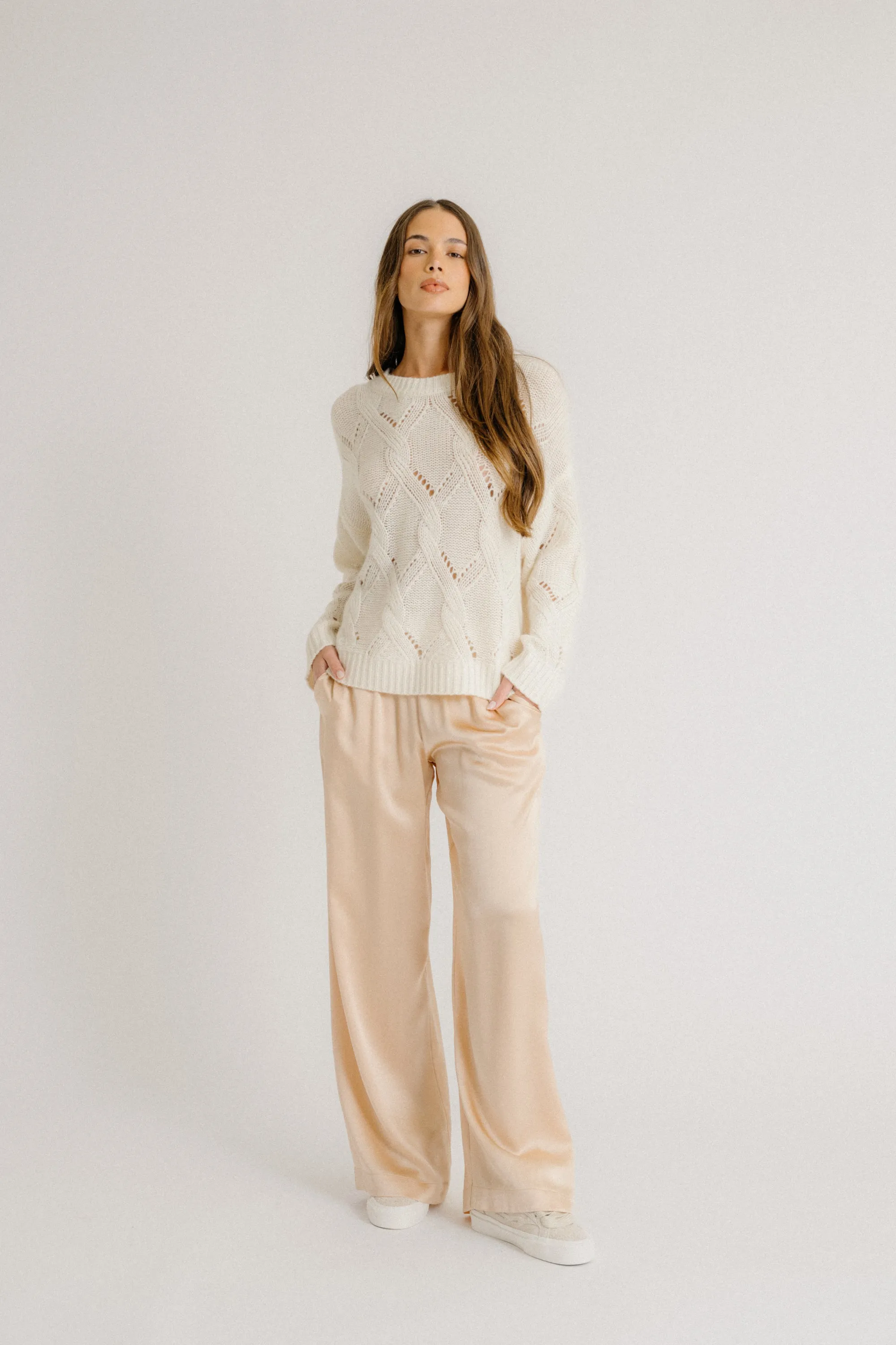 BRYNN WIDE LEG SILK PANT | PINK SAND sold by Sablyn