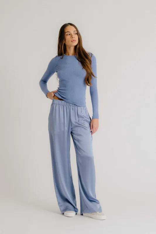 BRYNN WIDE LEG SILK PANT | PERIWINKLE sold by Sablyn