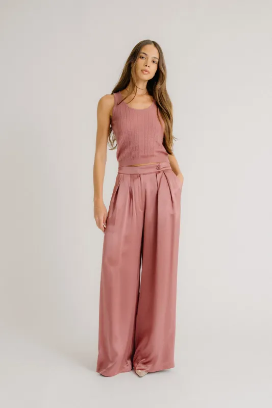 BROOKLYN HIGH RISE DOUBLE PLEAT SILK TROUSER | DESERT BLOOM sold by Sablyn