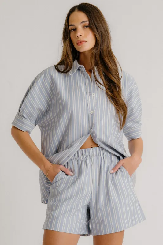 GISELE STRIPED BUTTON DOWN | PERIWINKLE MULTI sold by Sablyn